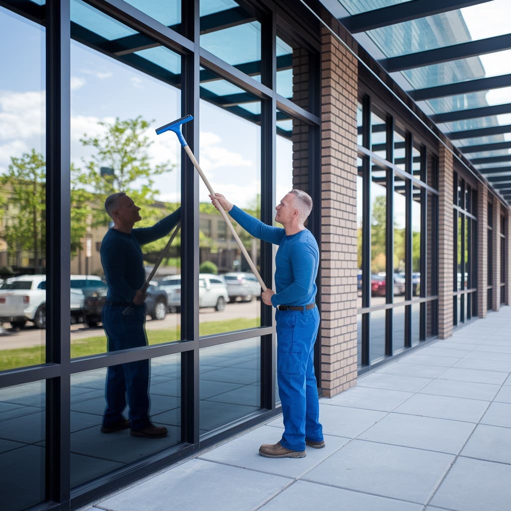 Fensterputzer bei der Arbeit